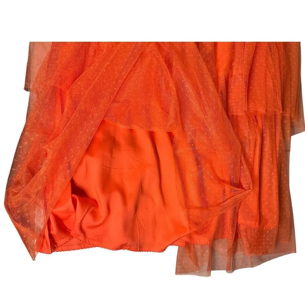 Anthropologie Orange Tiered Maxi Skirt Size Small Pull-On Mesh Overlay Boho Flow